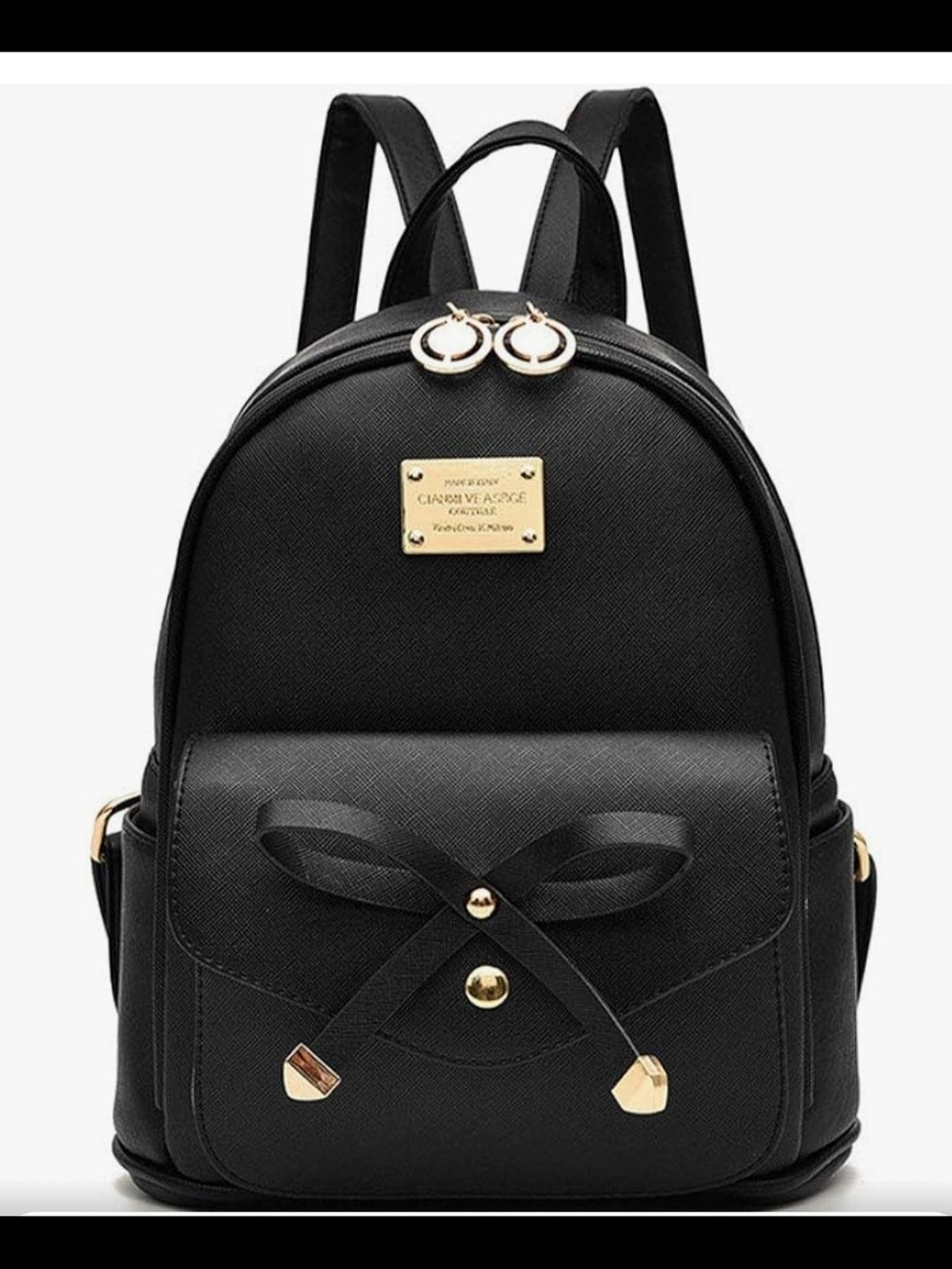 Ladies Black Mini Backpack with Bow Accent